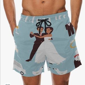 Men’s Swimming Trunks - Bride and Groom Couple Wedding. Honeymoon!